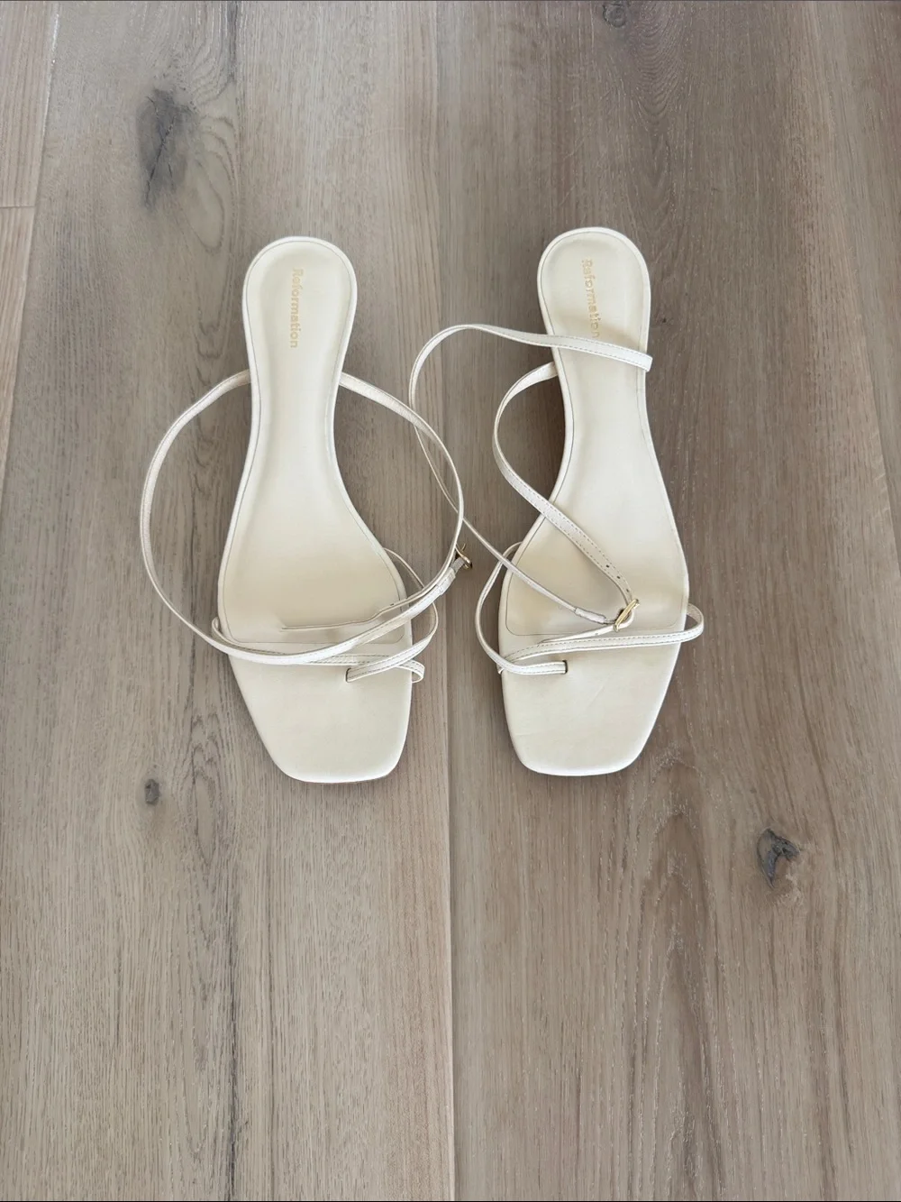Reformation Cream Strappy Square-Toe Heels